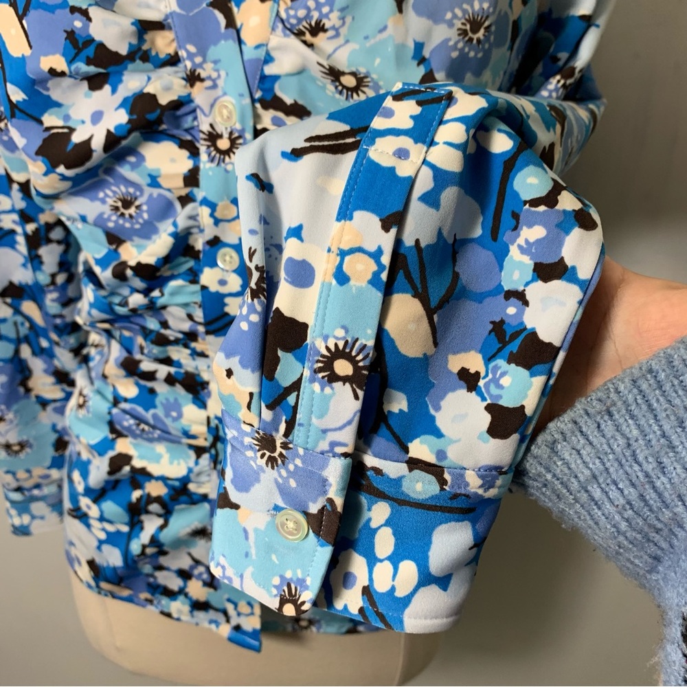 Rails Floral Printed Ruched Button Down Shirt Blu… - image 7